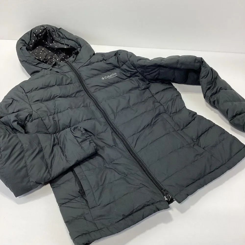 Columbia Down Puffer Reversable Coat Gray and Polka Dot Women’s Size L - Picture 14 of 14